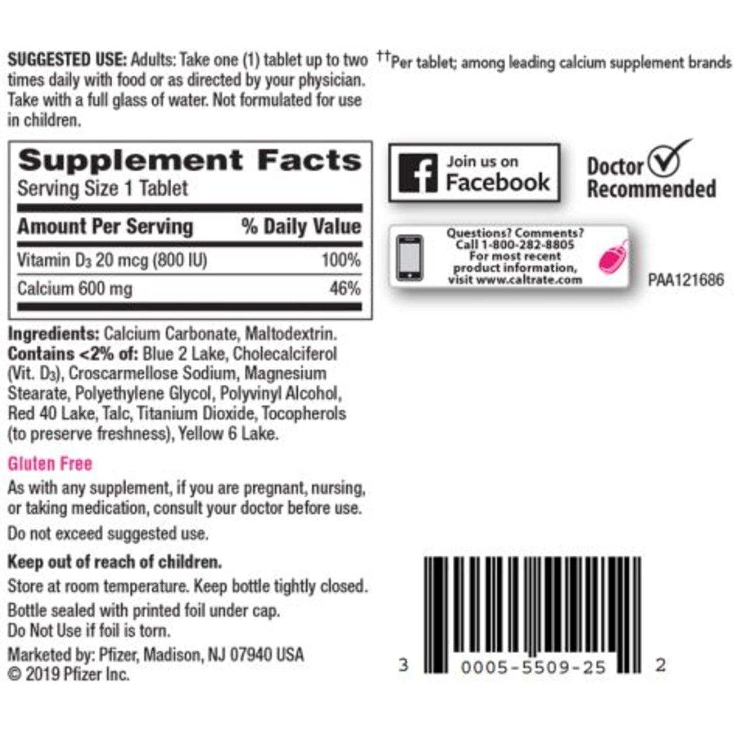 600 Plus D3 Calcium and Vitamin D Supplement Tablets, Bone Health Supplements for Adults - 200 Count