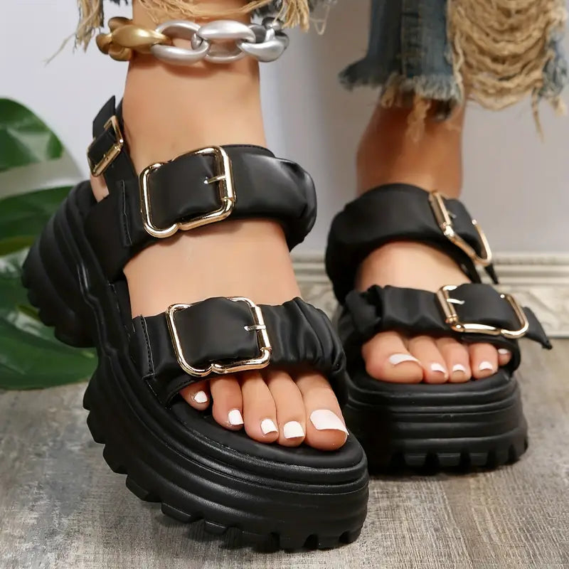 Sandalias de plataforma con diseño plisado para mujer