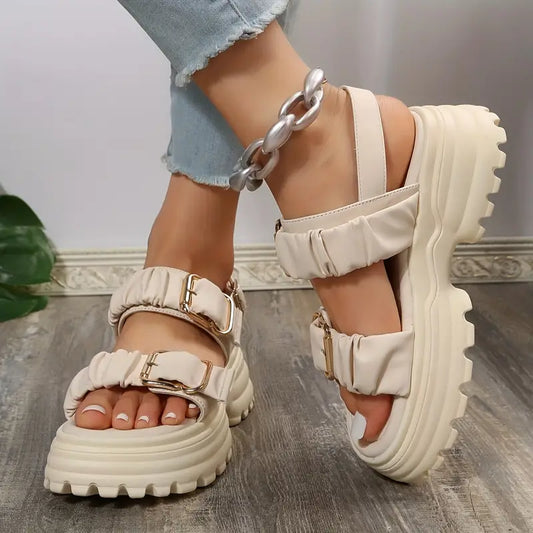 Sandalias de plataforma con diseño plisado para mujer