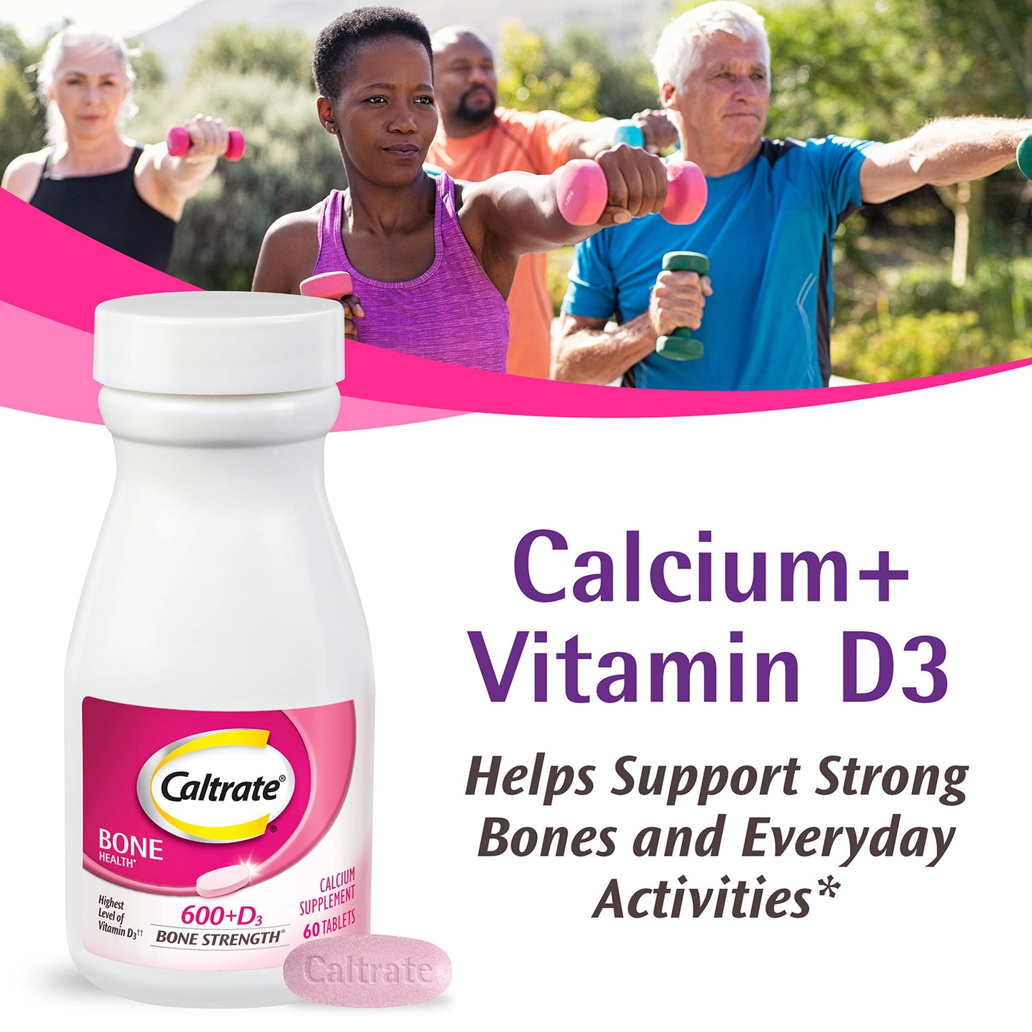 600 Plus D3 Calcium and Vitamin D Supplement Tablets, Bone Health Supplements for Adults - 200 Count