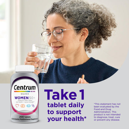 Silver Women's Multivitamin for Women 50 Plus, Multivitamin/Multimineral Supplement with Vitamin D3, B Vitamins, Non-GMO Ingredients, Supports Memory and Cognition in Older Adults - 200 Ct