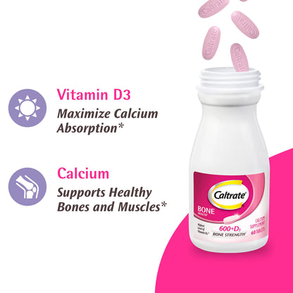 600 Plus D3 Calcium and Vitamin D Supplement Tablets, Bone Health Supplements for Adults - 200 Count